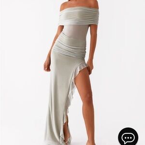 Peppermayo Nelly off shoulder pistachio maxi dress